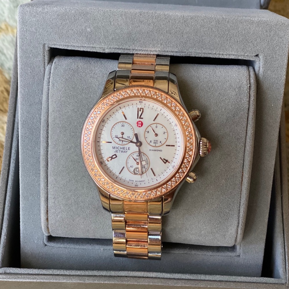 Michele Jetway watch rose gold/stainless steel.